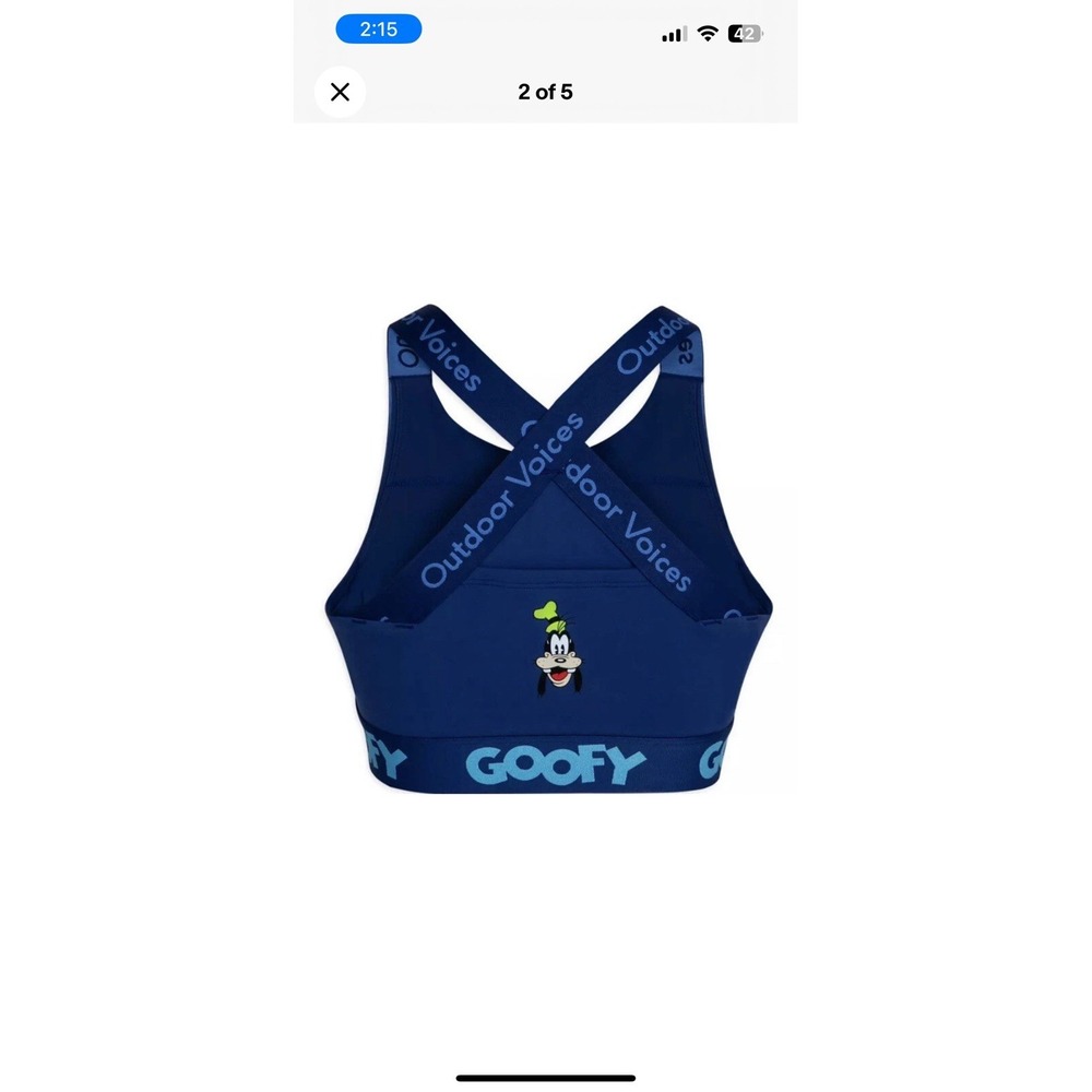 Outdoor Voices Disney Blue Goofy Snacks Sports Bra Women size Large - Picture 1 of 2